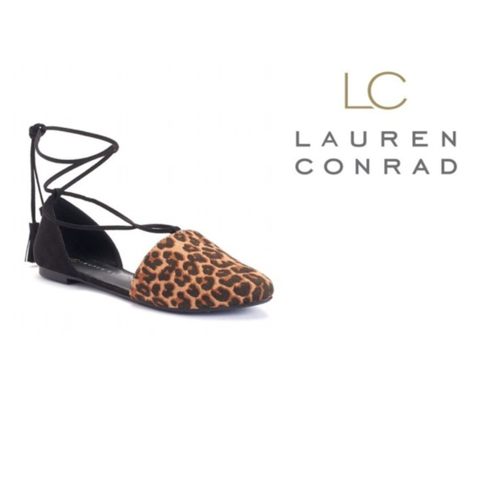 SOLD LC Lauren Conrad Flats Lace Up Leopard - Picture 1 of 8